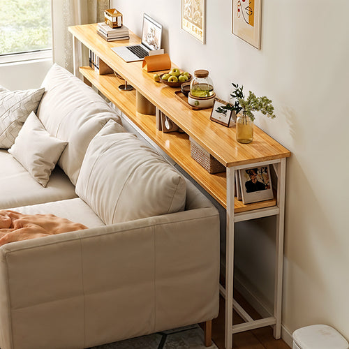 1pc Modern Simple Double Wall Long Narrow Table, Bedside Table At The Foot of The Bed, Long Table Behind The Sofa, and Long Storage Table with Seams, 80*20*100.2cm