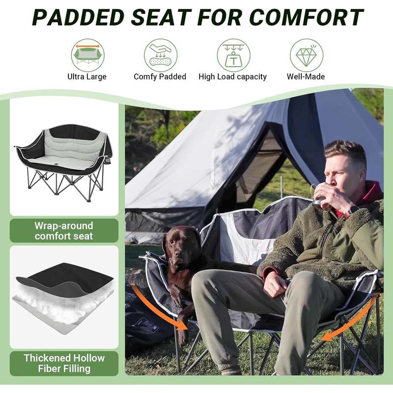 Double Camping Chair with High Back – Foldable & Comfy for Outdoors