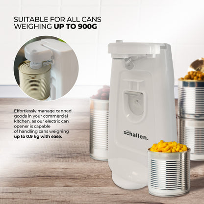 Schallen Electric Can Opener Automatic 3-in-1 Kitchen Appliance with Hands-Free Can Opening, Built-In Bottle Opener & Knife Sharpener | Electric Tin Opener for Easy Opening Cans, Jars, and Bottles | Hidden Power Cord Storage | Stainless Steel Durable Kitc