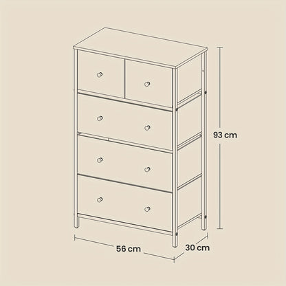 Chest of Drawers, Fabric 5-Drawer Storage Organiser Unit, Dresser, for Living Room, Hallway