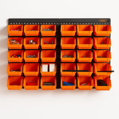 32pc Wall Mounted Storage Bins Garage Organiser Pegboard Rack System for Screws Nuts Bolts Nails Small Parts Workshop Shed UK