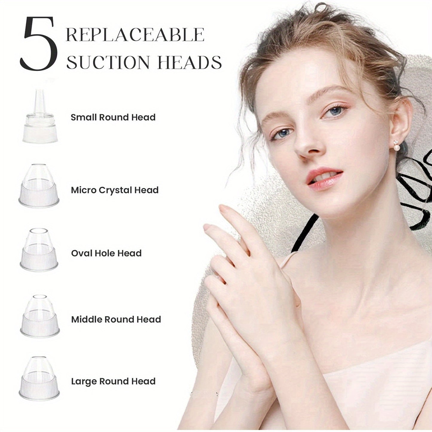 Blackhead Remover, USB Rechargeable Facial Skin Cleansing Beauty Device, with 5 Replacement Heads, Skin Care Tool Kit