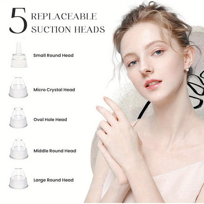 Blackhead Remover, USB Rechargeable Facial Skin Cleansing Beauty Device, with 5 Replacement Heads, Skin Care Tool Kit