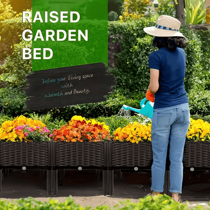 Self-Watering Elevated Raised Garden Bed with Legs - Heavy-Duty PP Plastic Planter Box, Modern Raised Bed for Vegetables, Herbs & Flowers, Lightweight Assembly Outdoor Planter Suitable for Balcony,, Deck