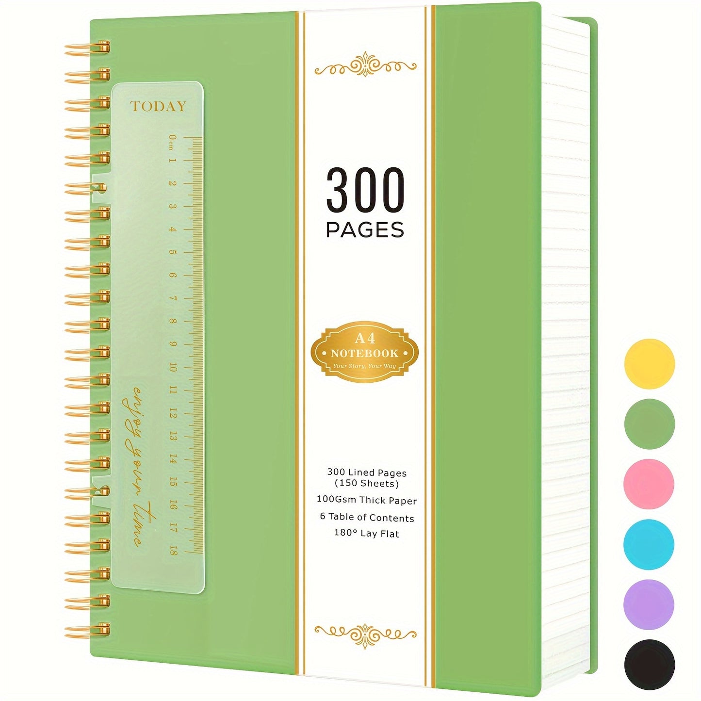A4 Lined Notebook Notepad, Spiral Journal Notebook with 300 Pages/150 Sheets 100GSM Paper, No Bleed, Wirebound Hardback Thick Note Books for Women/Men, PVC Cover Notepad, 21 X 28.5cm, School Supplies