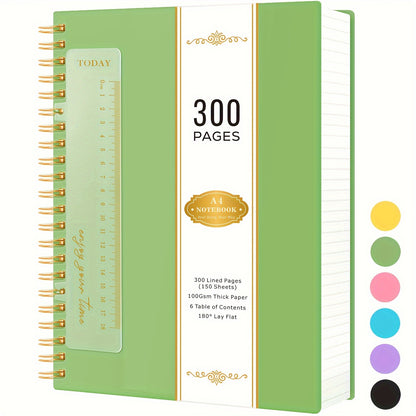 A4 Lined Notebook Notepad, Spiral Journal Notebook with 300 Pages/150 Sheets 100GSM Paper, No Bleed, Wirebound Hardback Thick Note Books for Women/Men, PVC Cover Notepad, 21 X 28.5cm, School Supplies