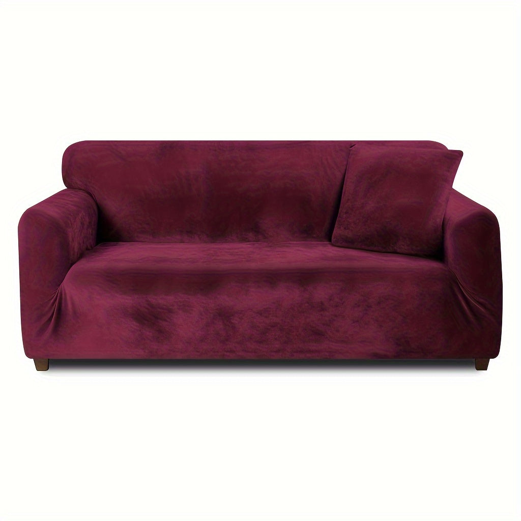 Sofa Cover Velvet Plush Thick High Stretch Elastic Fabric L Shape Sofa Slipcover Couch Cover 1 2 3 4 Seater Polyester Spandex Furniture Protector Cover Include Pillowcase for Living Room