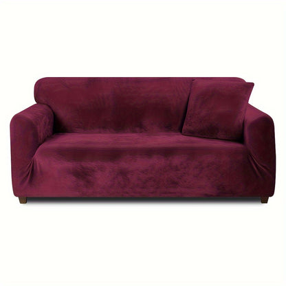 Sofa Cover Velvet Plush Thick High Stretch Elastic Fabric L Shape Sofa Slipcover Couch Cover 1 2 3 4 Seater Polyester Spandex Furniture Protector Cover Include Pillowcase for Living Room