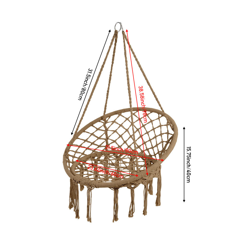 Balcony Rocking Chair, Courtyard Woven Hanging Basket, Hanging Cotton Rope Iron Ring Hanging Chair, Suitable for Indoor, Outdoor, Home, Balcony, Courtyard, Garden, Maximum Load Capacity: 200kg, Material: Iron Ring, Cotton Rope (No Include Cushion)