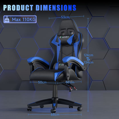 High-Back Gaming Chair with Lumbar Cushion & Headrest – Height Adjustable 90°-155° Reclining Office Computer Chair for Adults 130kg Capacity 10 Colours