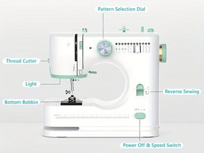 Mini Sewing Machine For Beginners, 42pcs Kit Small Sewing Machine With Extension Table, 12 Patterns, Light, Dual Speeds, Double Thread, Foot Pedal Portable Sewing Machine For Kids Adults
