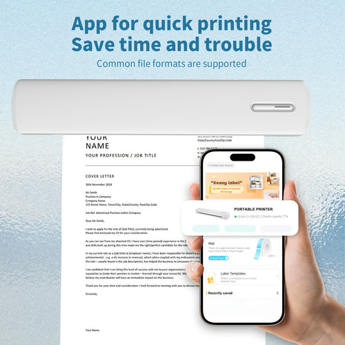 Wireless Inkless Printer, Portable Thermal Printer Support Folding Paper/Rolling/Tattoo Paper Compatible with IOS And Laptop, Ideal for Travel, Office, Home, School