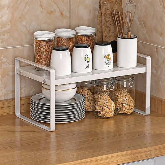 1pc Kitchen Spice Rack, Kitchen Cupboard Shelves Organiser, Durable Metal Sink Shelf Storage Rack, Countertop Storage Pantry, Versatile Cabinet Shelf Storage Unit Stand Holder for Home Kitchen Supplies and Utensils, Cups, Dish, Seasoning, Kitchen Organize