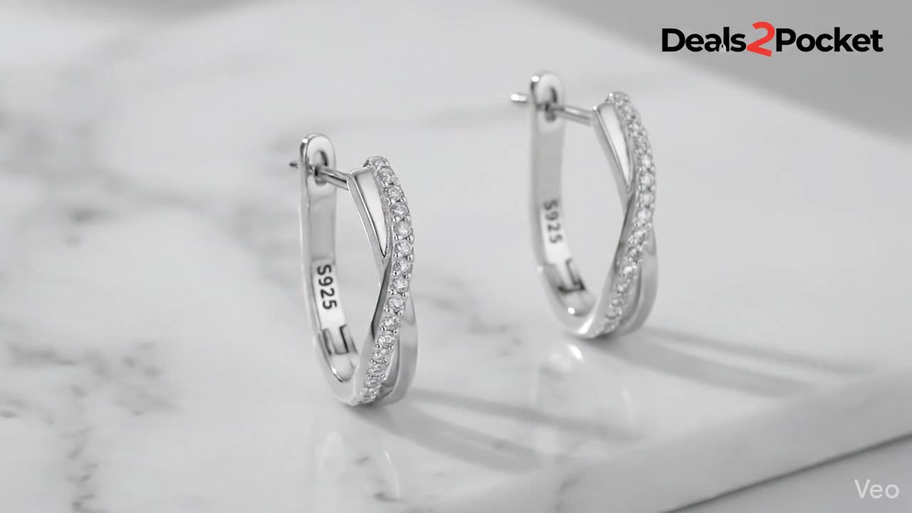 Elegant 925 Sterling Silver Twisted Hoop Earrings | Synthetic Zircon Criss-Cross Huggies | Minimalist Everyday Jewelry Gift for Women