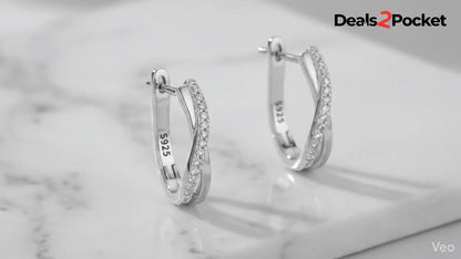 Elegant 925 Sterling Silver Twisted Hoop Earrings | Synthetic Zircon Criss-Cross Huggies | Minimalist Everyday Jewelry Gift for Women