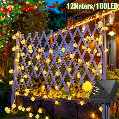 200/100LEDs Solar LED Crystal Ball String Lights | 8 Modes Remote Control | Outdoor Fairy Lights for Garden, Balcony, Camping & Parties | Christmas Decorations, Halloween Outdoor Decor, Wedding Lights | Solar Garden Lights
