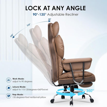 GartistGo Executive Office Chair Desk Chair, PU Computer Recliner, Ergonomic Office Chair with Footrest, Heavy Duty Leather Office Chairs for Home Office, High Back Swivel Chair