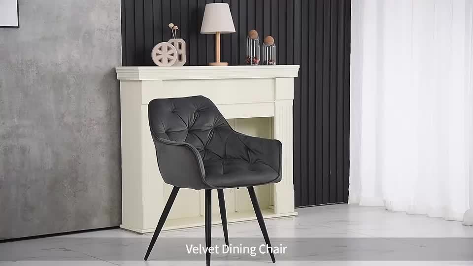 Dining Chairs with Velvet Thick Padded Upholstered Kitchen Tub Chair Armchair with Backrest Metal Legs Living Room Reception Leisure Chairs for Bedroom Lounge Office