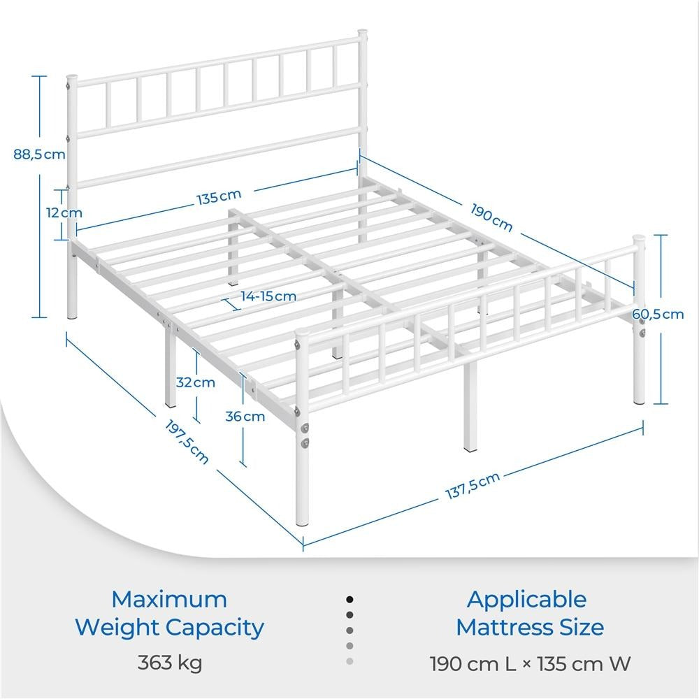 Slatted Headboard Metal Bed Frame Single & Double – 32cm Under-Bed Storage, 204kg Load, No Box Spring Needed, Easy Assembly | Black White Pink Silver