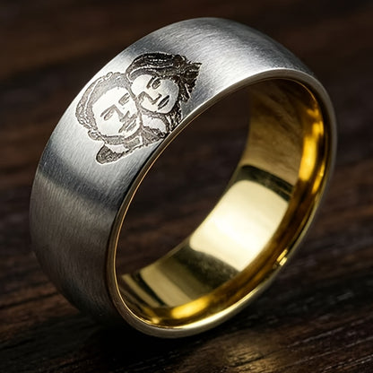 Custom Laser Engraved Photo Ring/Matte Brushed Stainless Steel/Laser Engraved Couple's Matching Rings as Memorial Keepsakes
