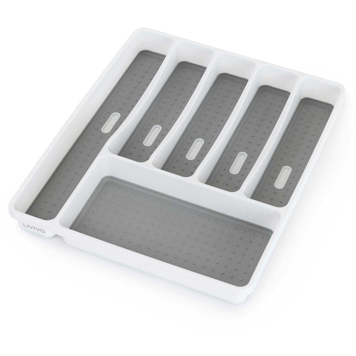 CUTLERY TRAY WITH 6 COMPARTMENTS, DURABLE NON-SLIP CUTLERY TRAY (WHITE/GREY)