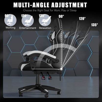 High-Back Gaming Chair with Lumbar Cushion & Headrest – Height Adjustable 90°-155° Reclining Office Computer Chair for Adults 130kg Capacity 10 Colours
