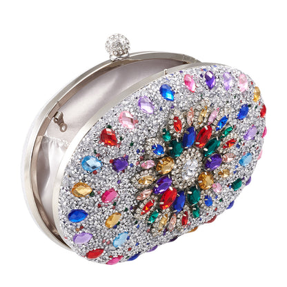 Women Evening Bag Multicolor Clutch Bag Luxury Crystal Handbag Bridal Wedding Purse Glitter Shoulder Bag with Detachable Chain Banquet Party Prom Crossbody Bag Gold-Multicolour, Green/ Gold/ Silver