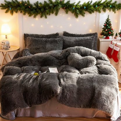 Water Mink Plush Super Soft and Thicken Autumn and Winter Bedding Set, Plush Comfortable Warm Duvet Cover Pillowcases Three-piece Set, Available in Various Colors, Down Duvet Cover, Zipper Closure Design, Single/Double/King/Super King