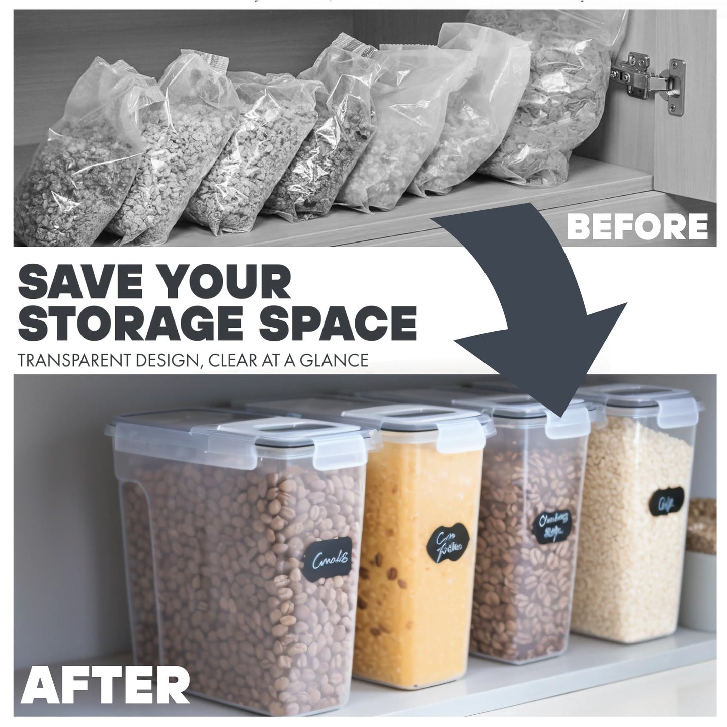 Taylor & Brown Cereal Storage Containers | Set of 4 | Practical Plastic Food Dispenser | Food Grade and BPA Free | Durable and Easy to Use | Ideal for Cornflakes, Flour Storage