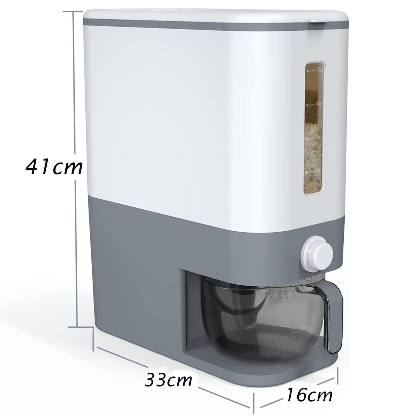 Rice Dispenser Container 10KG - Cereal Containers Storage with Measuring Cup, Sealed Moisture Proof Rice Bucket - Dry Food Grain Flour Soybean for Kitchen Pantry Household, BPA-Free