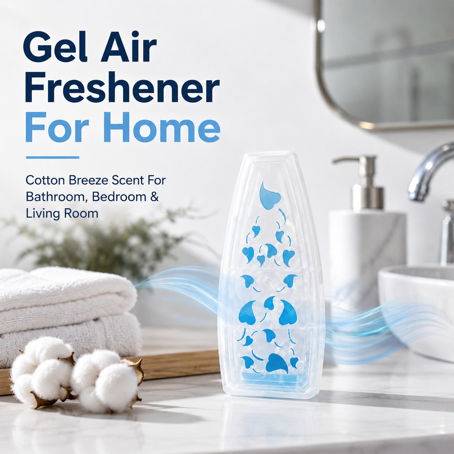 24 Pack Gel Air Freshener Cotton Breeze 150g | Long Lasting Room Air Freshener Gel Boats | Fresh Linen Home Fragrance for Bathroom, Bedroom, Wardrobe, Office & Car | Up To 6 Weeks