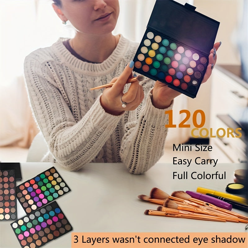 120 Colors Eyeshadow Palette with 8pcs Pink Makeup Brushes Set, Matte Shimmer Highly Pigmented Long Lasting Waterproof, Colorful Eye Shadow Kit for Professional Makeup Or Beginners