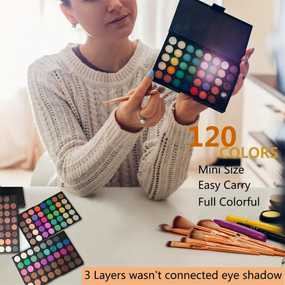 120 Colors Eyeshadow Palette with 8pcs Pink Makeup Brushes Set, Matte Shimmer Highly Pigmented Long Lasting Waterproof, Colorful Eye Shadow Kit for Professional Makeup Or Beginners
