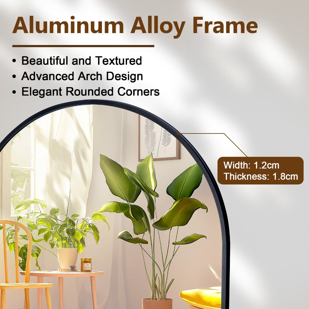 Full-Length Arched Mirror 150x40 cm / 160x50 cm – Large Standing Floor Mirror with Sleek Aluminum Frame – Modern Full Body Mirror for Bedroom or Hallway