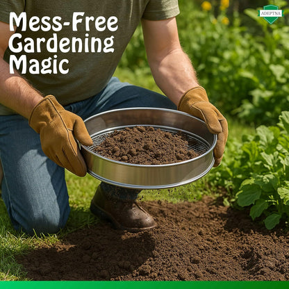 ADEPTNA 5Pcs Stainless Steel Soil Sieve Set Heavy Duty Garden Compost Sifter with 5 Interchangeable Mesh Inserts (3mm, 5mm, 8mm, 10mm, 12mm) Multi-Purpose Sifting Pan for Soil Sand Gravel Compost