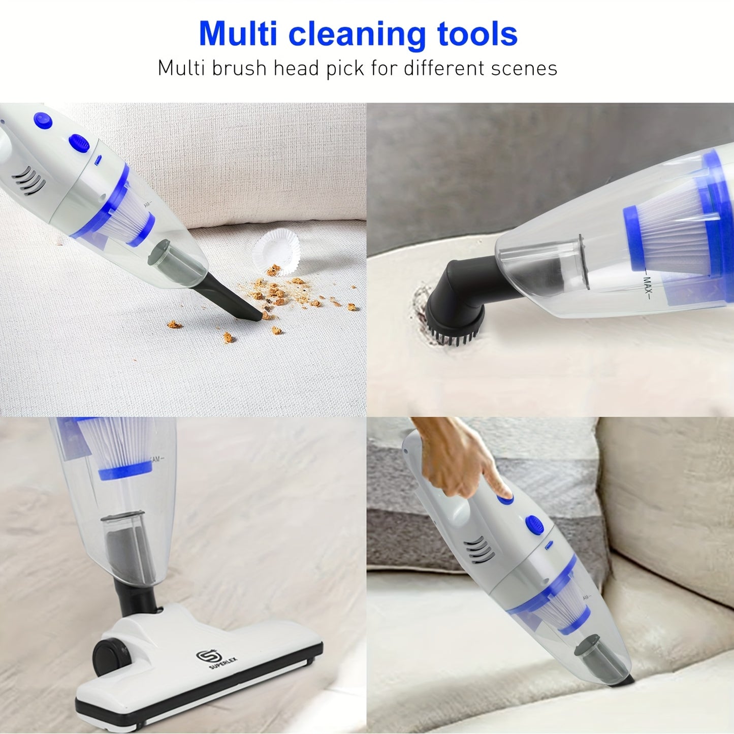 SUPERLEX 600W Vacuum Cleaner with Cable 4-in-1 Upright Bagless Vacuum, Hand-held Stick Vacuum Cleaner 16Kpa Suction with HEPA Filter for Animal Hair, Carpet, Floor