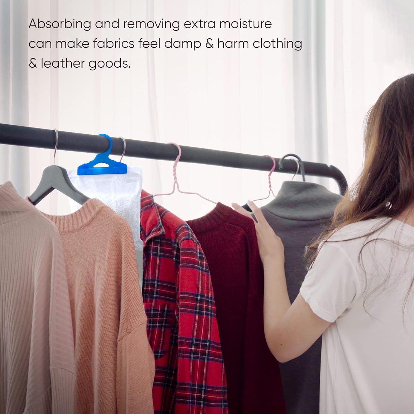 Wardrobe Hanging Moisture Absorber Bags – 5-Pack / 10-Pack (210 g Each) – Closet, Cupboard & Laundry Freshness, Reduces Humidity, No Power or Maintenance Needed