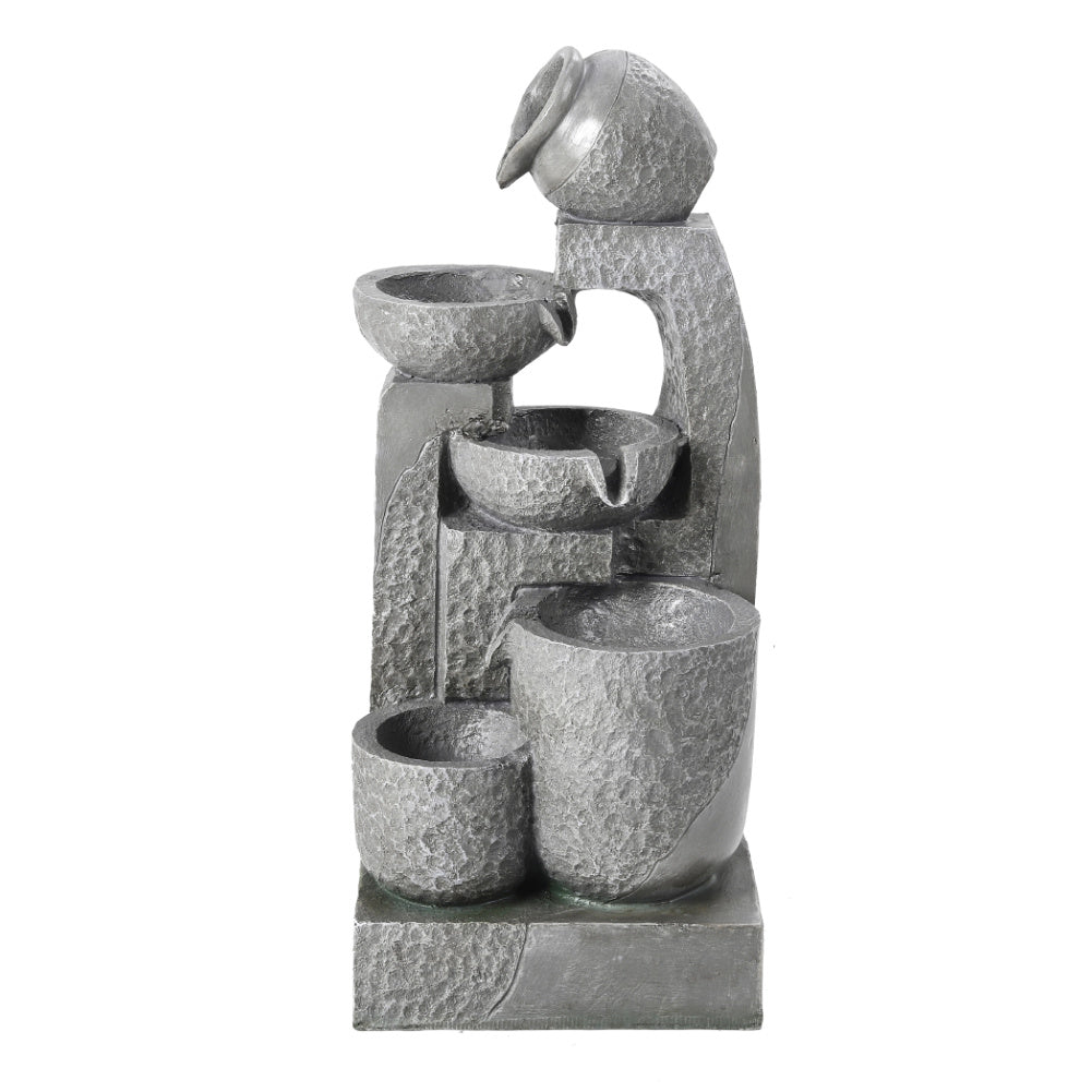 1pc 5 Tiers Pot Rustic Solar Powered Resin Garden Fountain Statue Stone Waterfall Design for Indoor Outdoor Ponds No Electricity Needed Self Contained Circulating Water Feature Stackable Stone Bowls Durable Resin Construction 28x22x64cm