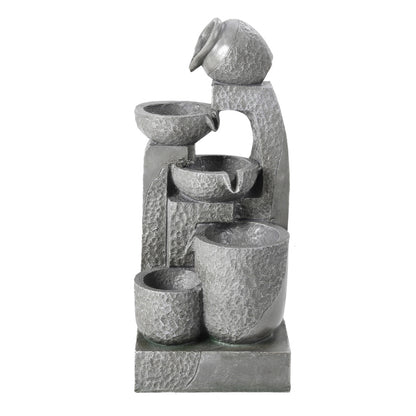1pc 5 Tiers Pot Rustic Solar Powered Resin Garden Fountain Statue Stone Waterfall Design for Indoor Outdoor Ponds No Electricity Needed Self Contained Circulating Water Feature Stackable Stone Bowls Durable Resin Construction 28x22x64cm