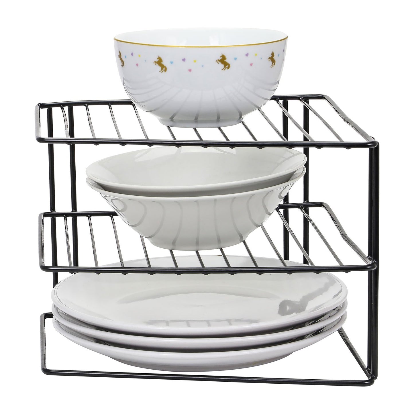 Taylor & Brown 3 Tier Corner Kitchen Plate Bowl Rack Stand Holder Tidy Cupboard Shelf Insert Storage Organiser, Space Saving, H19 x W25.5 x D25.5cm, White