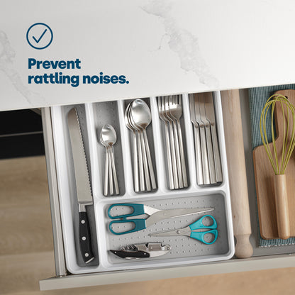 CUTLERY TRAY WITH 6 COMPARTMENTS, DURABLE NON-SLIP CUTLERY TRAY (WHITE/GREY)