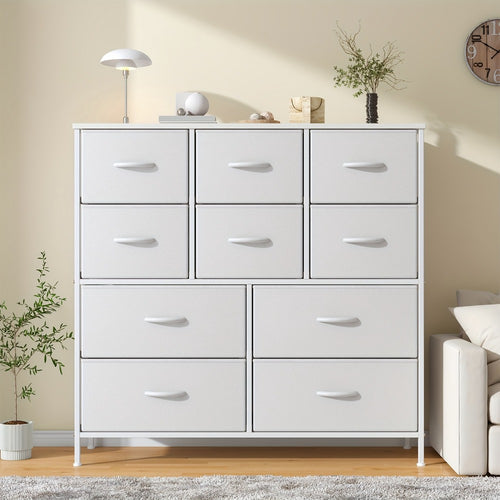 10-Drawer Dresser with Metal Frame & Fabric Drawers – MDF Top, Adjustable Legs & Anti-Tip Safety for Bedroom, Closet, Living Room & Office