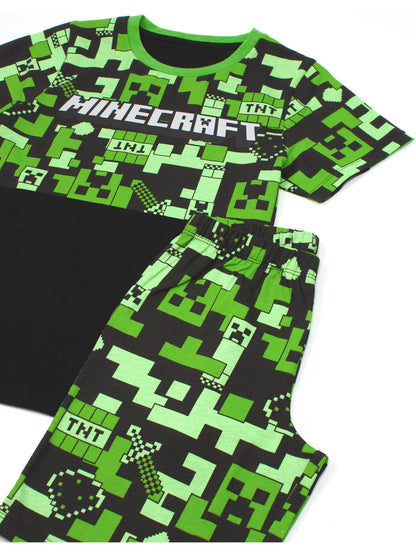 Minecraft Pyjamas for Boys | Kids Long or Short Bottoms Options & Gamer T-Shirt | Children'S Creeper PJ Set Merchandise Gifts 7-8 Years