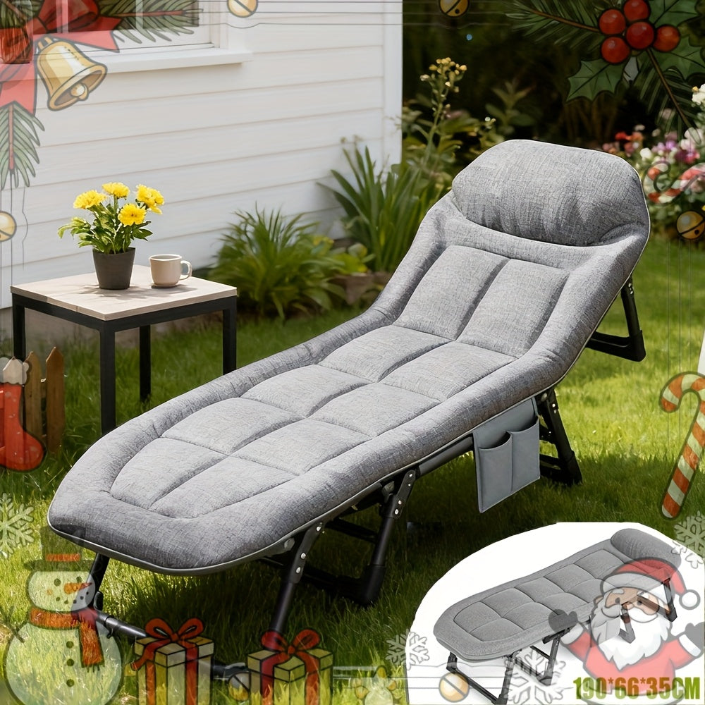 Adult Folding Camping Bed, with Cushion And Pillow, 5-Level Adjustable, Side Storage Bag, Great Christmas Gift, Portable Travel Camping Bed for Sleeping, Local Stock Shipped, Lightweight Tent Bed, Max Load 150KG, Suitable for Office, Camping