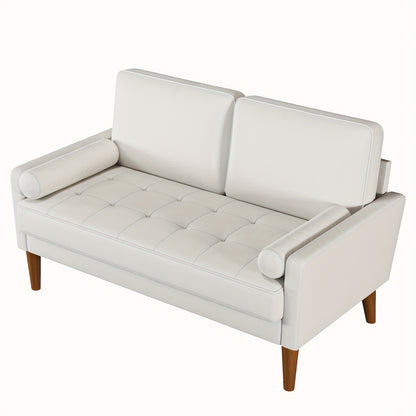 2 Seater Velvet Sofa Beige – Small Loveseat Couch with Spring Cushion, High-Resilience Foam & Wood Legs | 400kg Rated for Living Room, Bedroom & Office