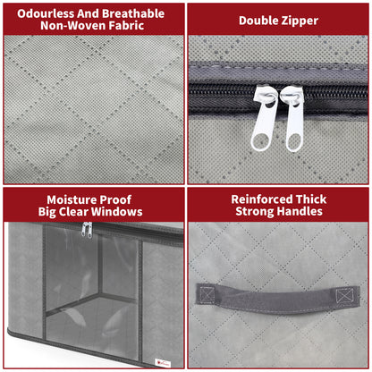 Vinsani 3pcs Deluxe Clothes Storage Bags Organizer Large Capacity Double Zipper, Moisture-Proof Big Clear Windows Perfect Space for Clothes, Beddings, Blankets and Duvet