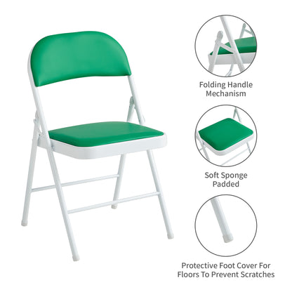 Set of 6 Folding Chairs, Faux Leather Foldable Chairs with Metal Frame and Padded Seat, Easy to Fold and Store for Home, Office, Dining and Reception