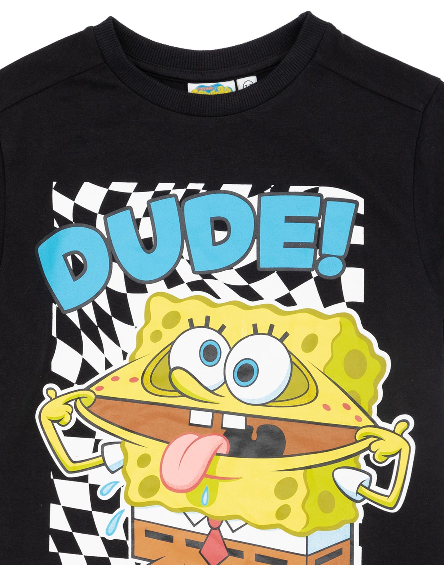 SpongeBob SquarePants Boys Black Short-Sleeved Graphic Tee | Dude! SpongeBob Placement Print T-Shirt | Kids Cartoon Apparel | Nickelodeon SpongeBob Dude Top for Children & Teens