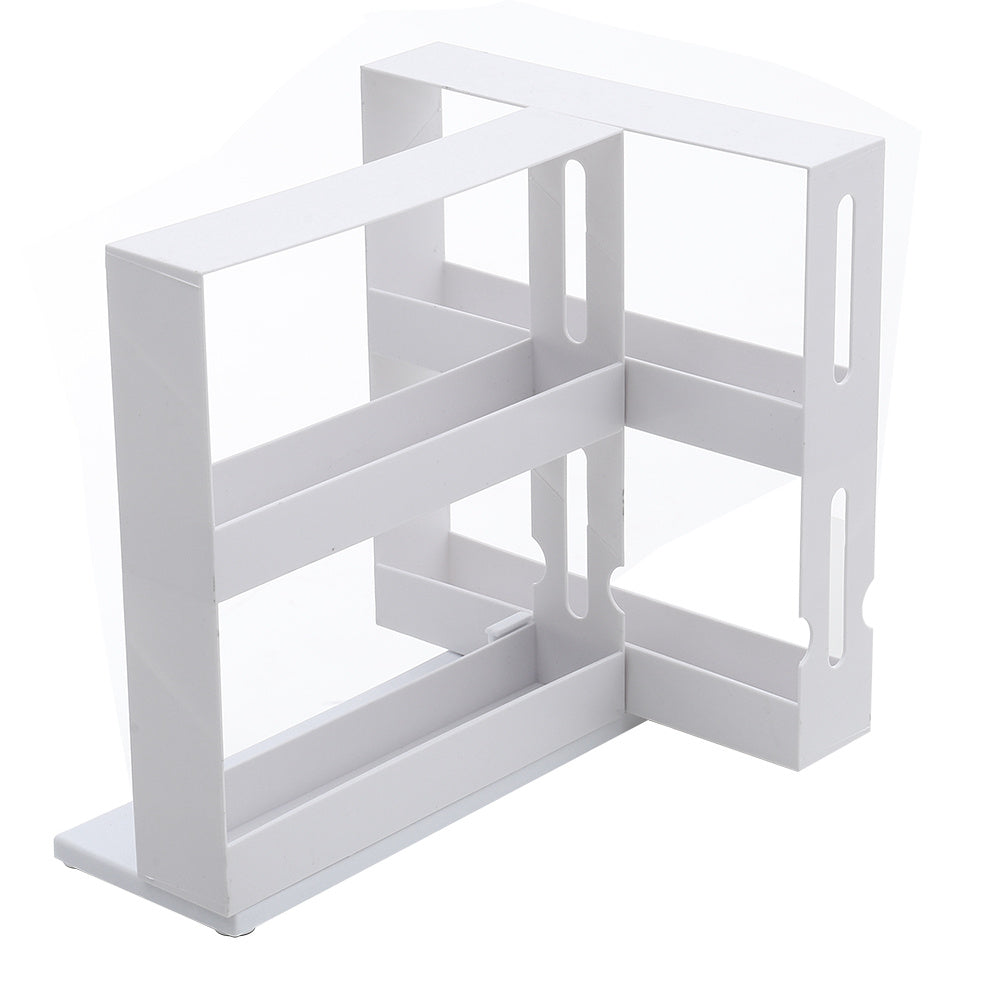 1 piece, double-layer rotating kitchen spice rack, plastic shelf, multi-purpose organizer for kitchen, pull-out cabinet and countertop storage for spice bottles and cans, space saving storage rack, white, size: 28 cm W x 10.2 cm D x 27.5 cm H