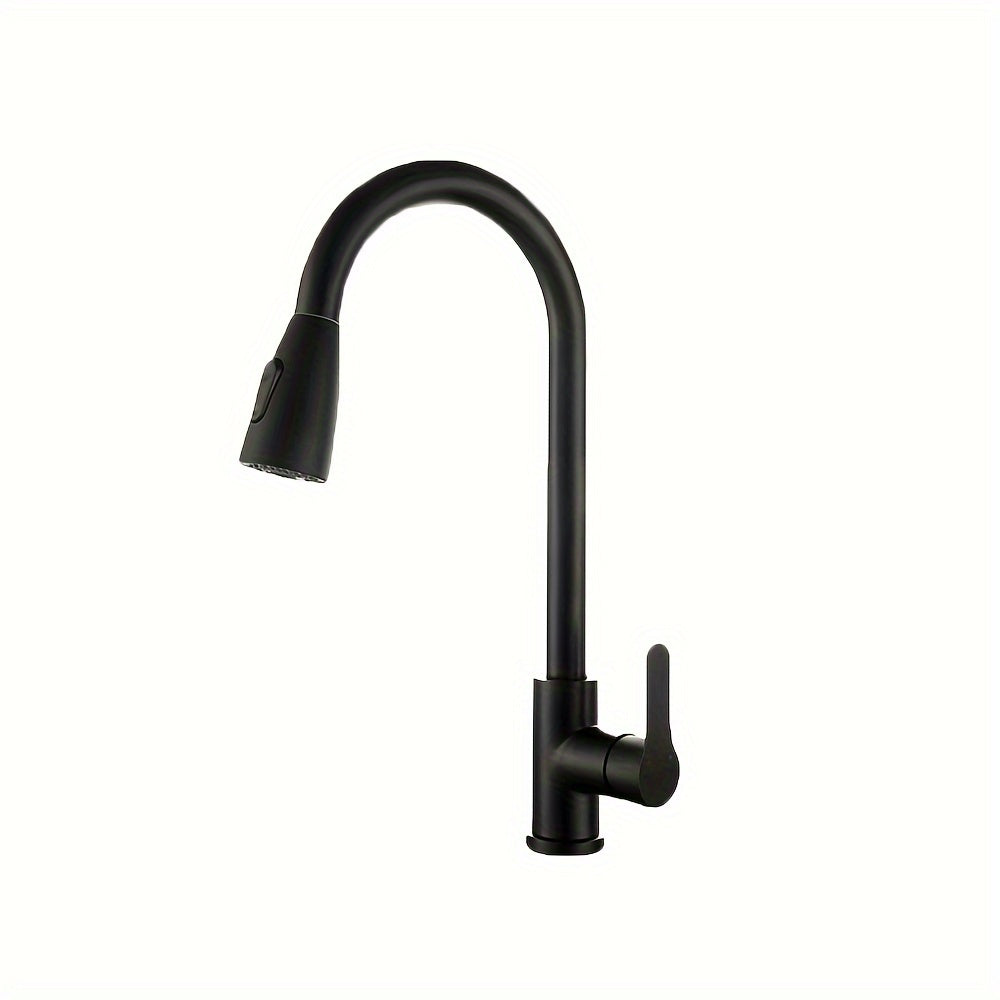 1pc Kitchen Faucet with Pull Down Sprayer, Single Handle Water Kitchen Bathroom Faucet, Stainless Steel Faucet, Two Use Modes Faucets Spray Stream:, Arc 360- Degree Rotary Nozzle Faucets, for Farmhouse, Commercial, Kitchen Bathroom Sink
